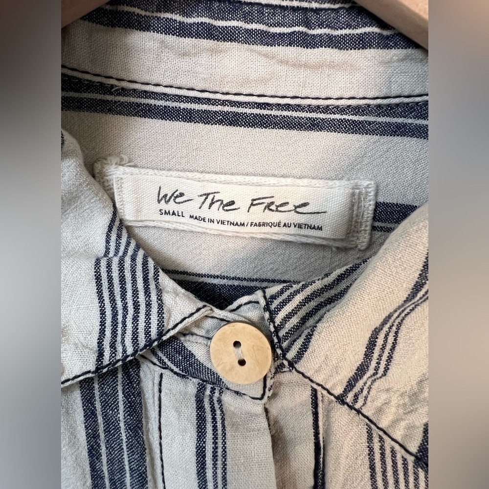 Free People Summer Breeze Stripe Popover Shirt Small Linen Blend Long Sleeve - Picture 5 of 10